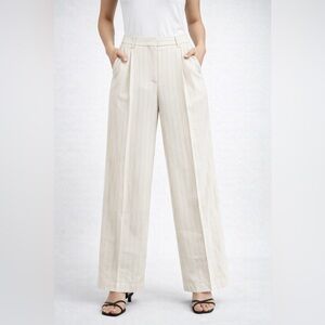 Aritzia Babaton Pleated Pants Size 8 Regular Cream Pinstripe Wide Leg Tailored
